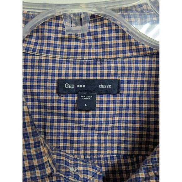 Gap Dress Shirt L Blue Orange Plaid Long Sleeve Mens - Picture 2 of 5
